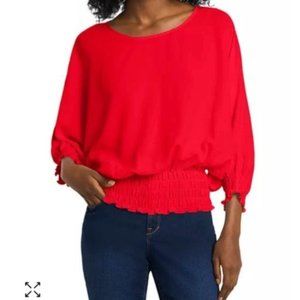 Vince Camuto Bright Red Smoked Dolman Sleeve Top Blouse Sz. Medium